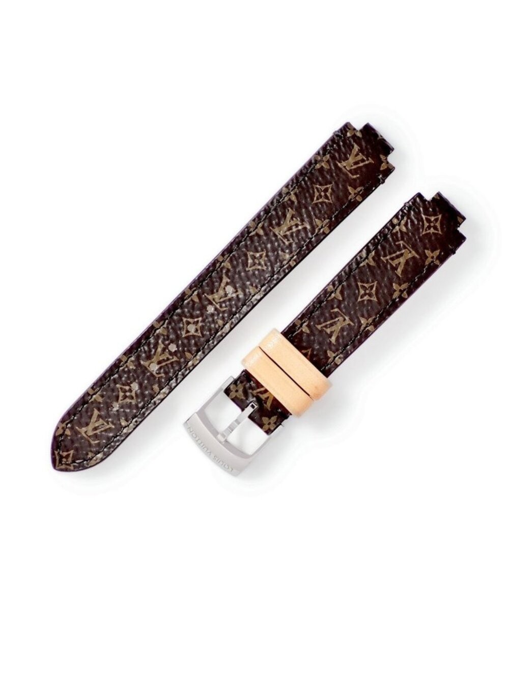 Louis Vuitton Watch Parts Tambour Leather Band Stainless Steel Brown Strap SS